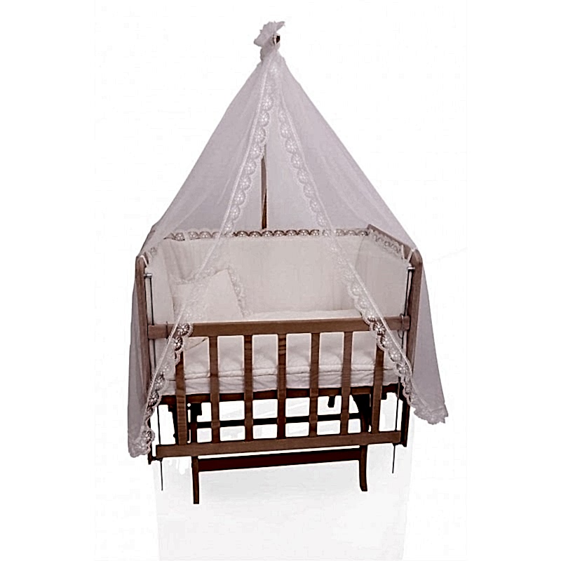 AHŞAP ANNE YANI 60*90 CM 3 KADEMELİ ASANSÖRLÜ BEŞİK ( KREM-FRANSIZ DANTELLİ)