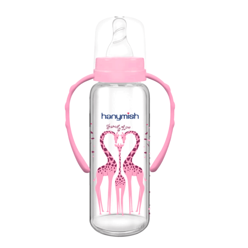 HANYMISH CAM KULPLU BİBERON 240 ML ( PEMBE ) 0-6 AY