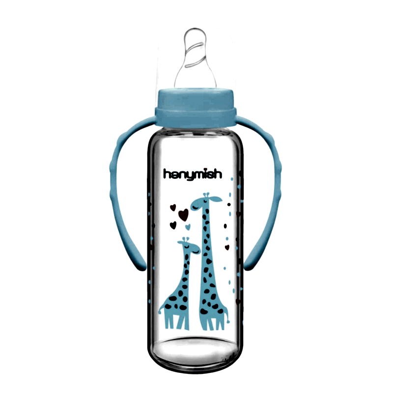 HANYMISH CAM KULPLU BİBERON 240 ML ( MAVİ ) 0-6 AY