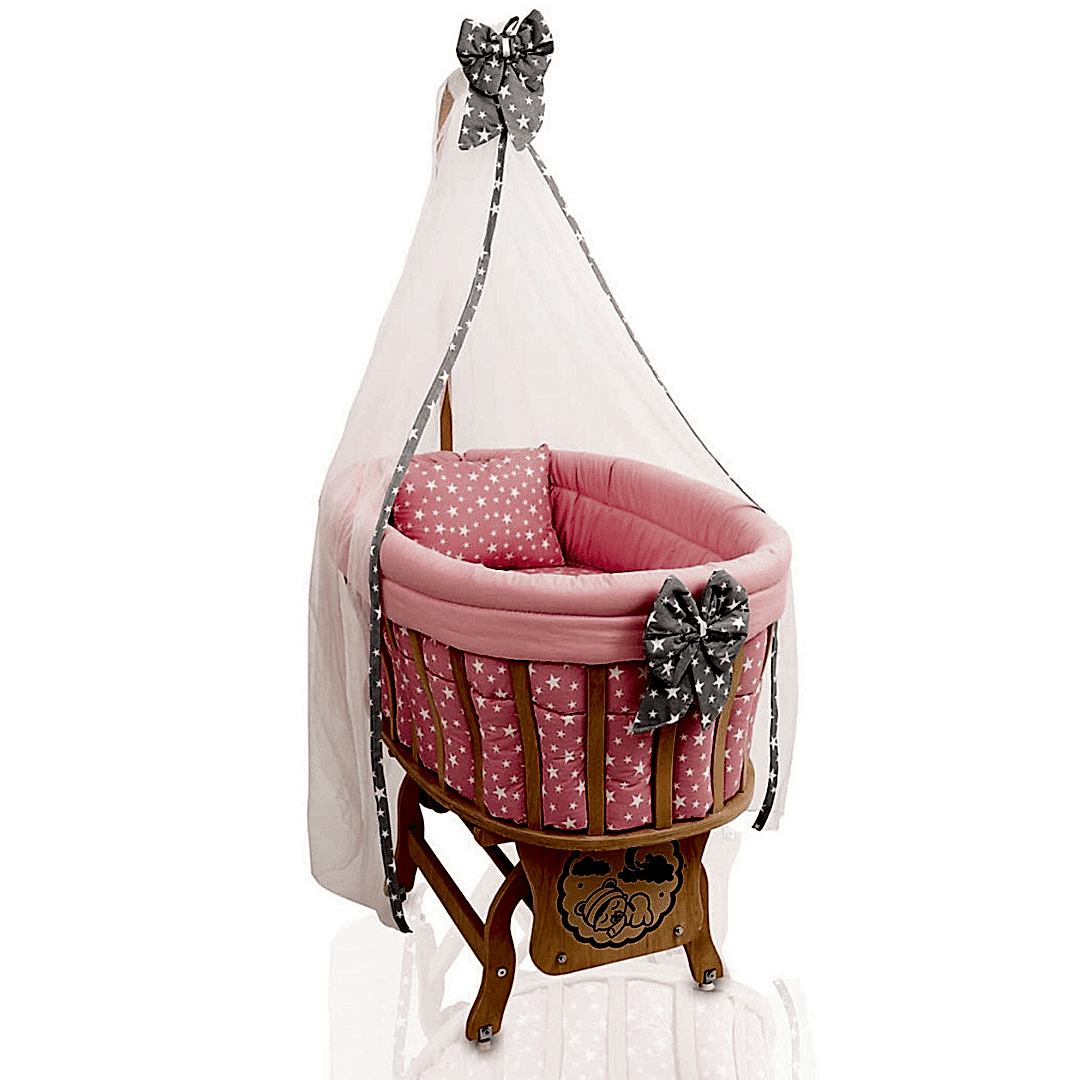 AHŞAP SEPET BEŞİK ( PEMBE)