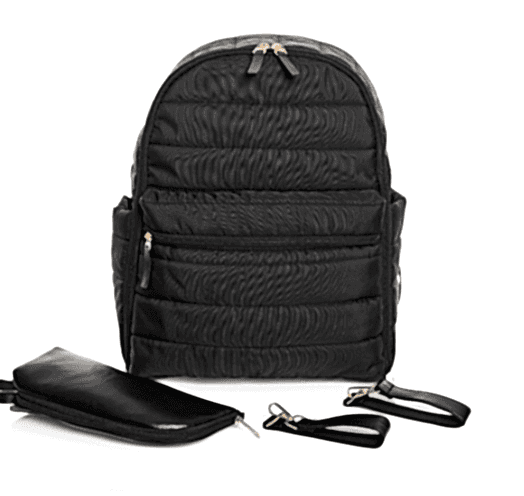 Bebemsi Puff Deri - Kumaş Anne Bebek Bakım Sırt Çantası ( Siyah )