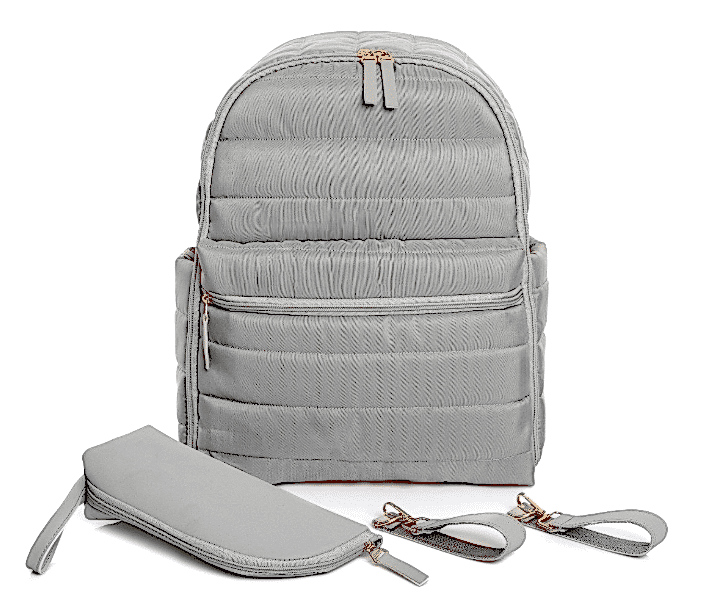 Bebemsi Puff Deri - Kumaş Anne Bebek Bakım Sırt Çantası ( Gri )