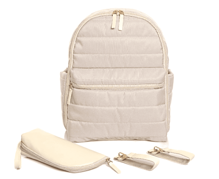 Bebemsi Puff Deri - Kumaş Anne Bebek Bakım Sırt Çantası ( Krem )