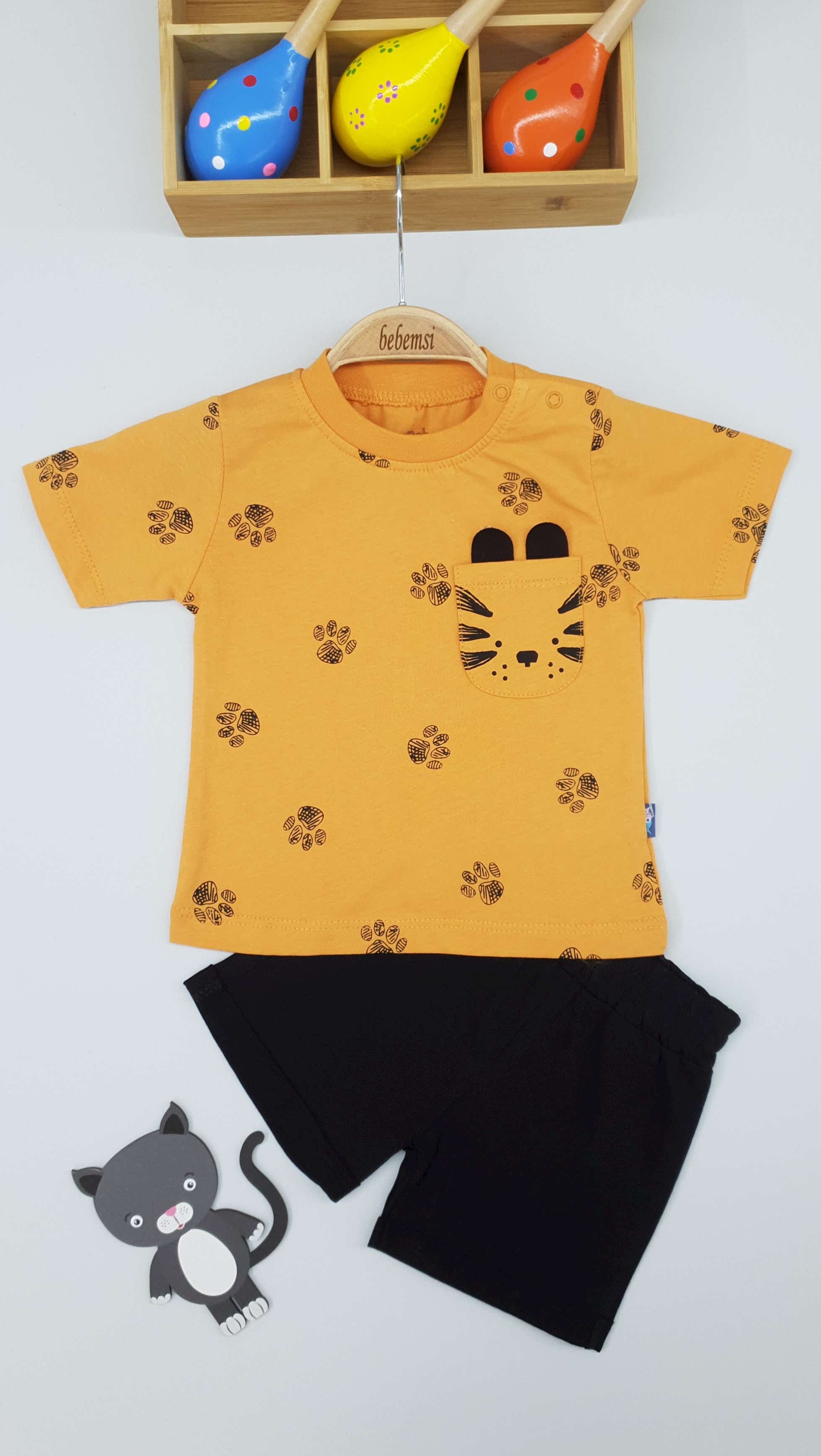 NAZAR PATİ BASKILI BEBEK TAKIM TURUNCU 9-24 AY