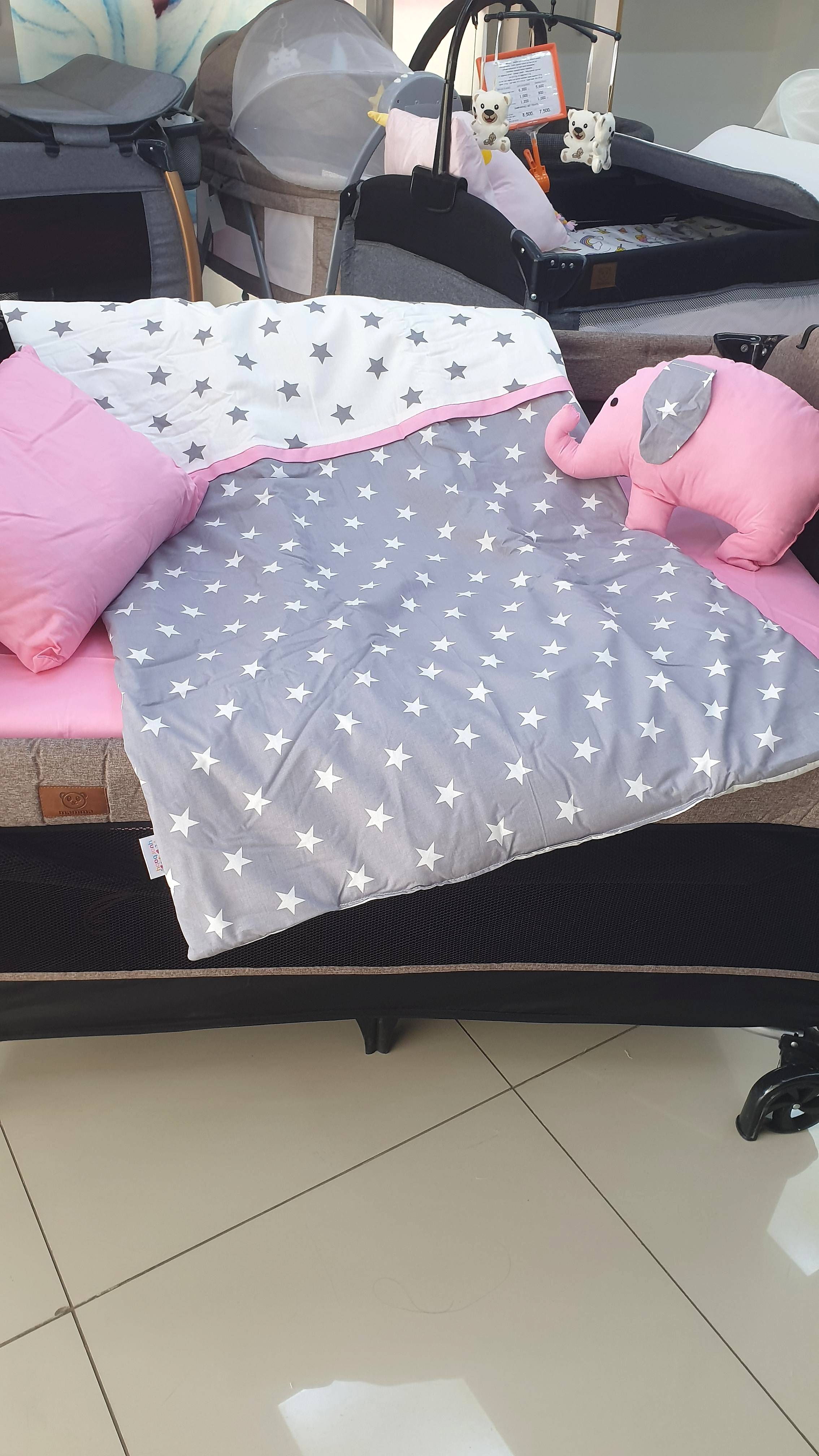 YILDIZLI FİL MODEL LÜX 5 PARÇA PARK YATAK UYKU SETİ (PEMBE)