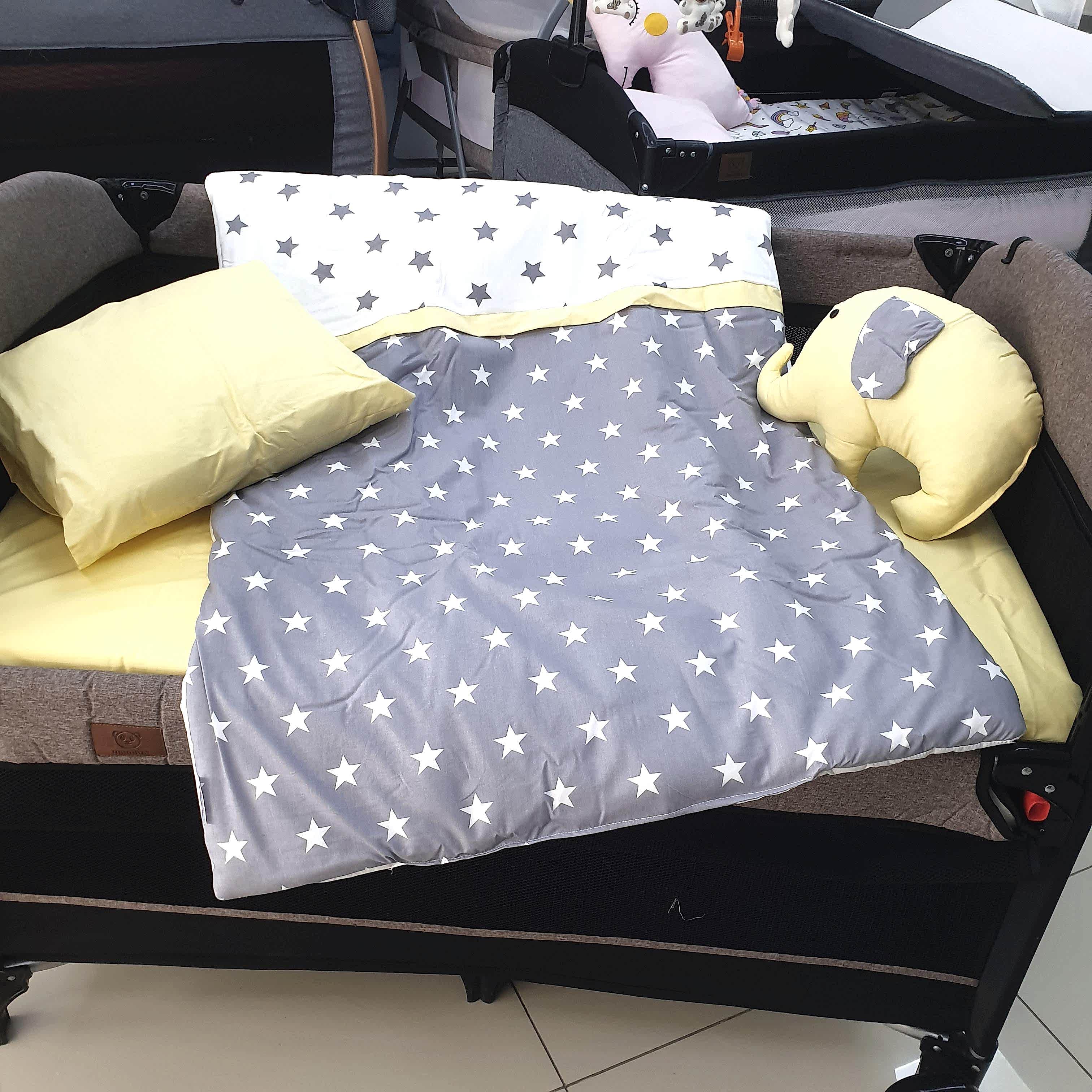 YILDIZLI FİL MODEL LÜX 5 PARÇA PARK YATAK UYKU SETİ (SARI)