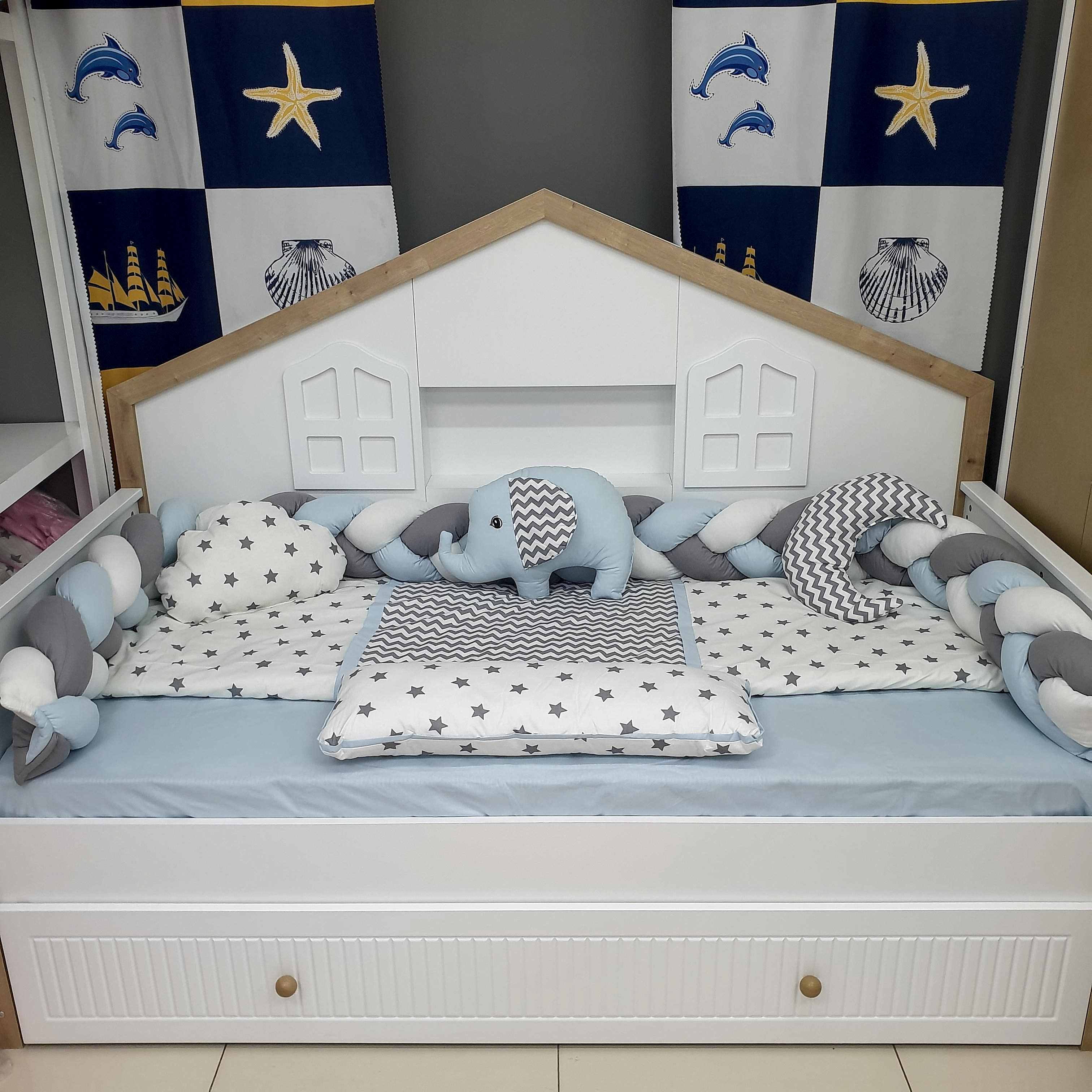 YILDIZLI FİL MODEL LÜX MONTESSORİ UYKU SETİ (MAVİ)